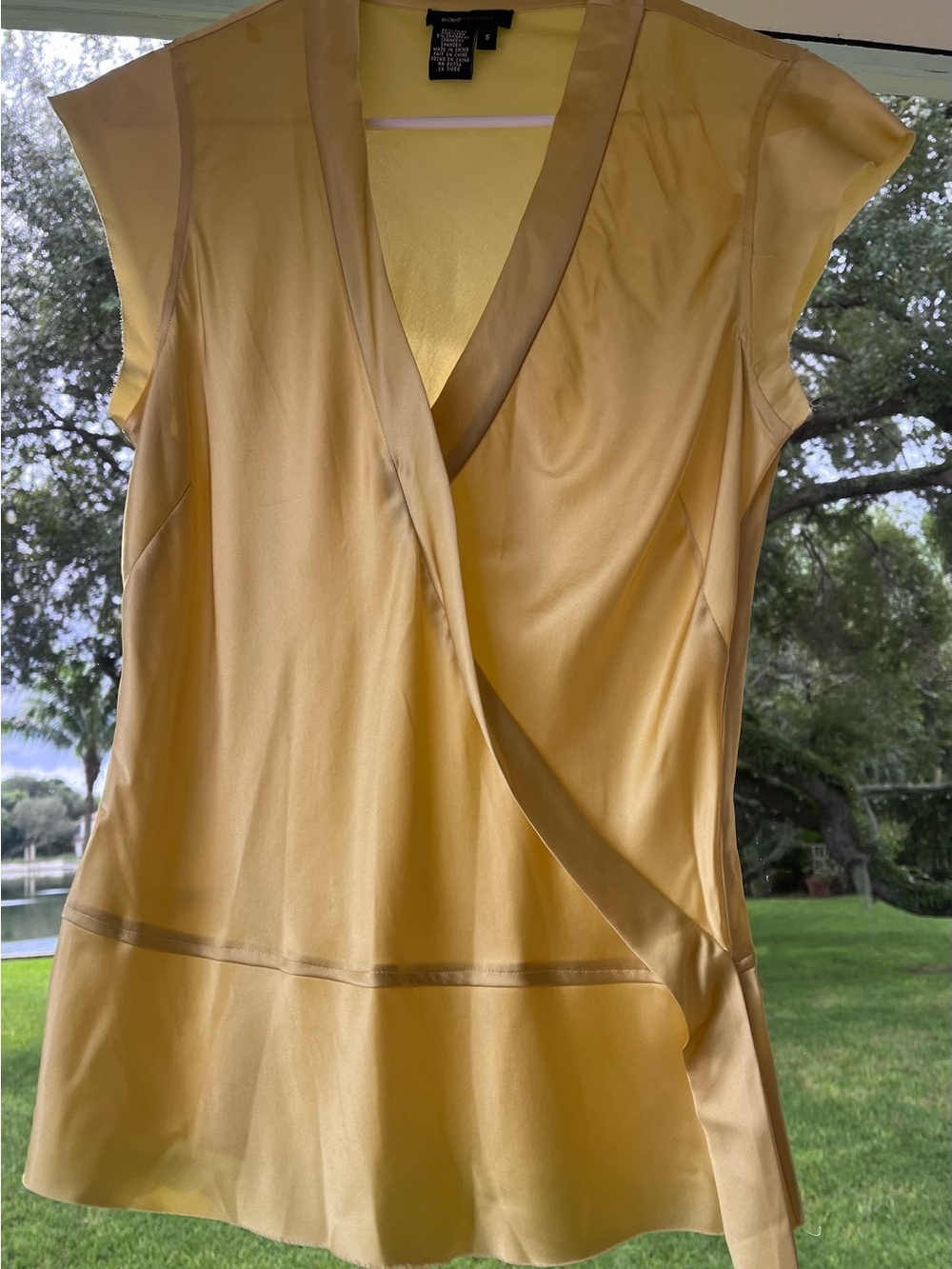 BCBG Mac Azria light yellow silk top. Size small.